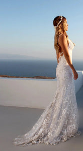 Elegant V-Neck Mermaid Prom Dress Lace Appliques Evening Party Gowns